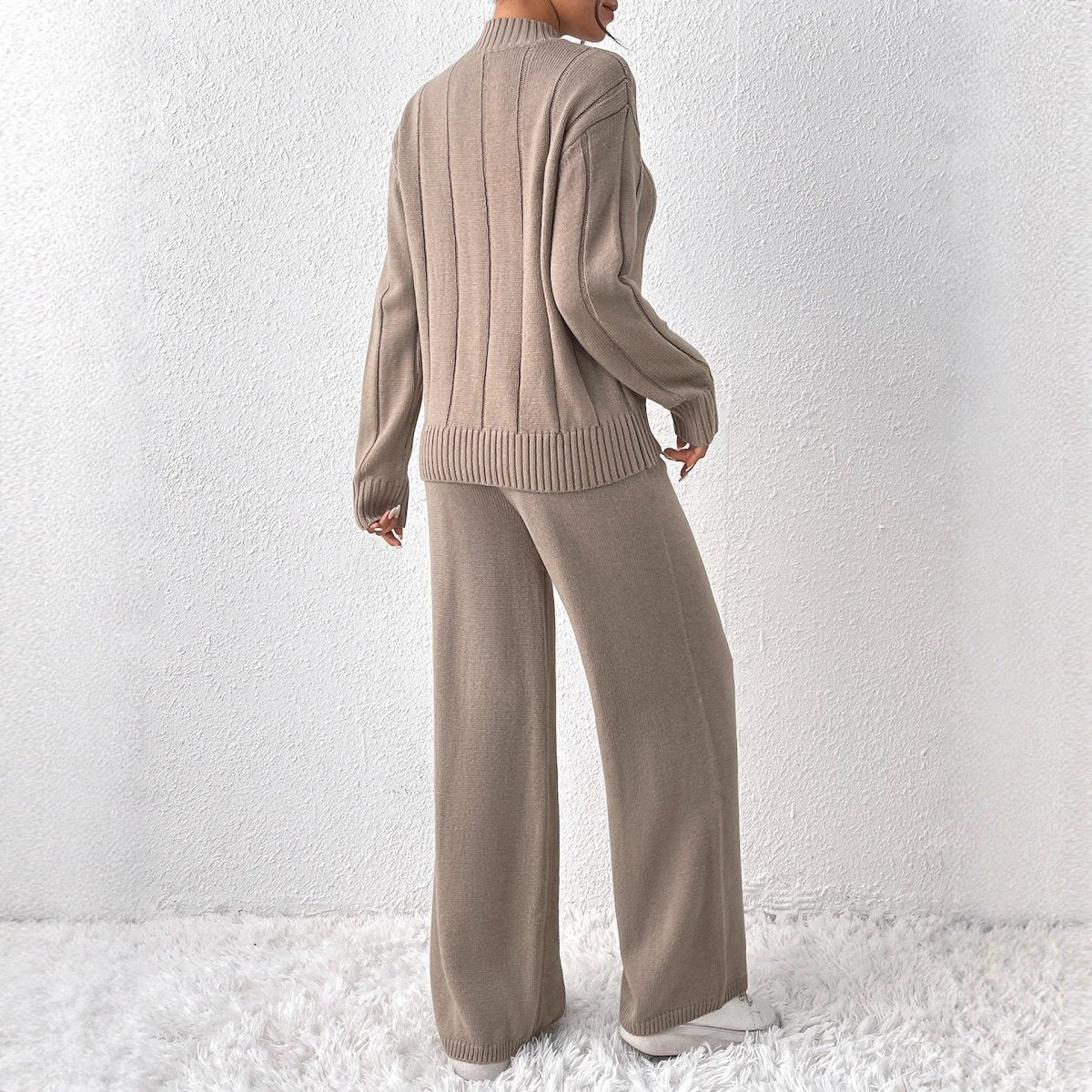 Textured Knit Sweater & Wide-Leg Trouser Set(MS448)