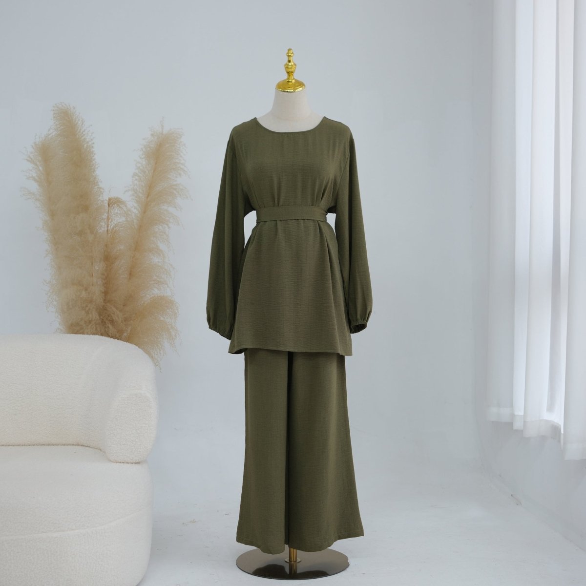 Textured Longline Top & Wide-Leg Trouser Set(MS455)