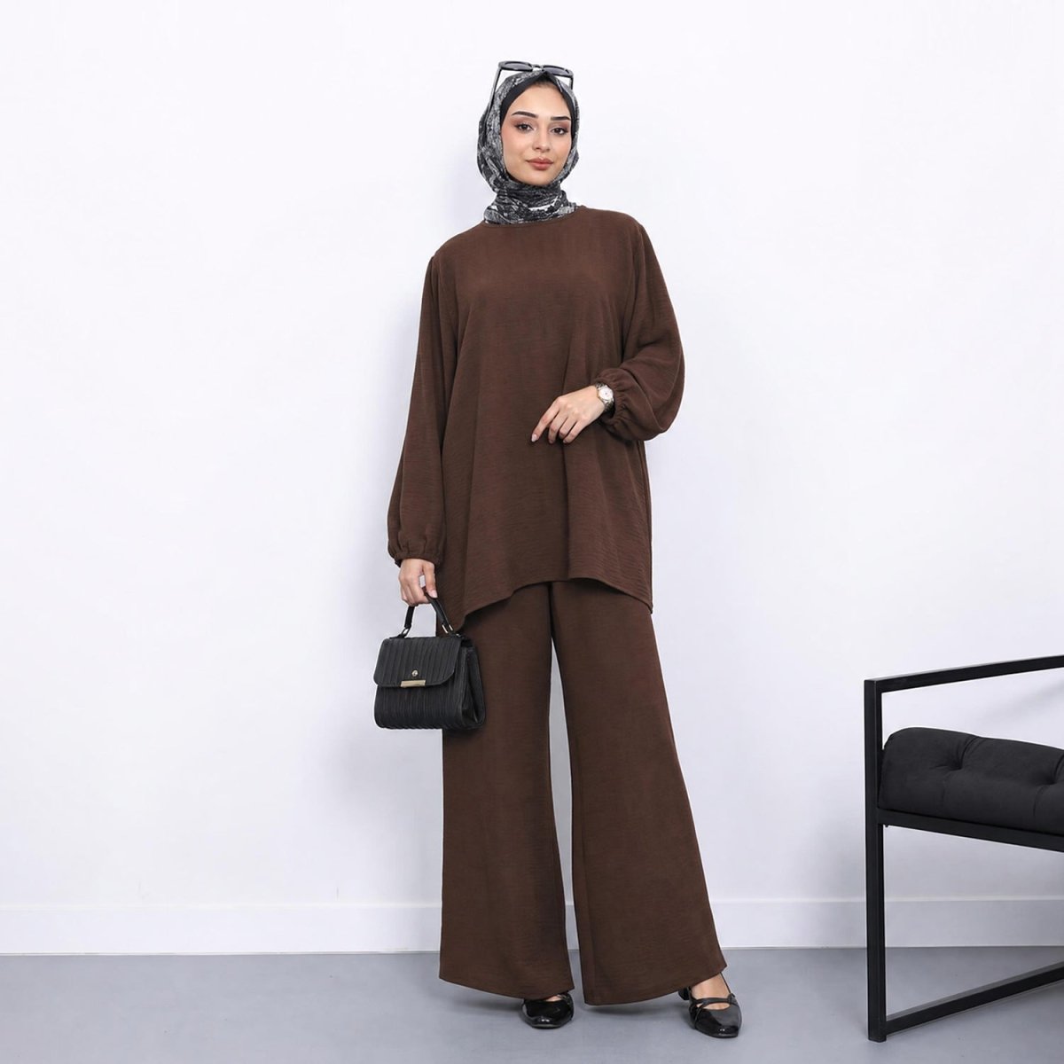Textured Longline Top & Wide-Leg Trouser Set(MS455)