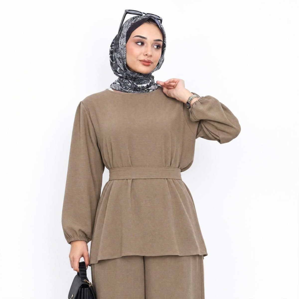 Textured Longline Top & Wide-Leg Trouser Set(MS455)