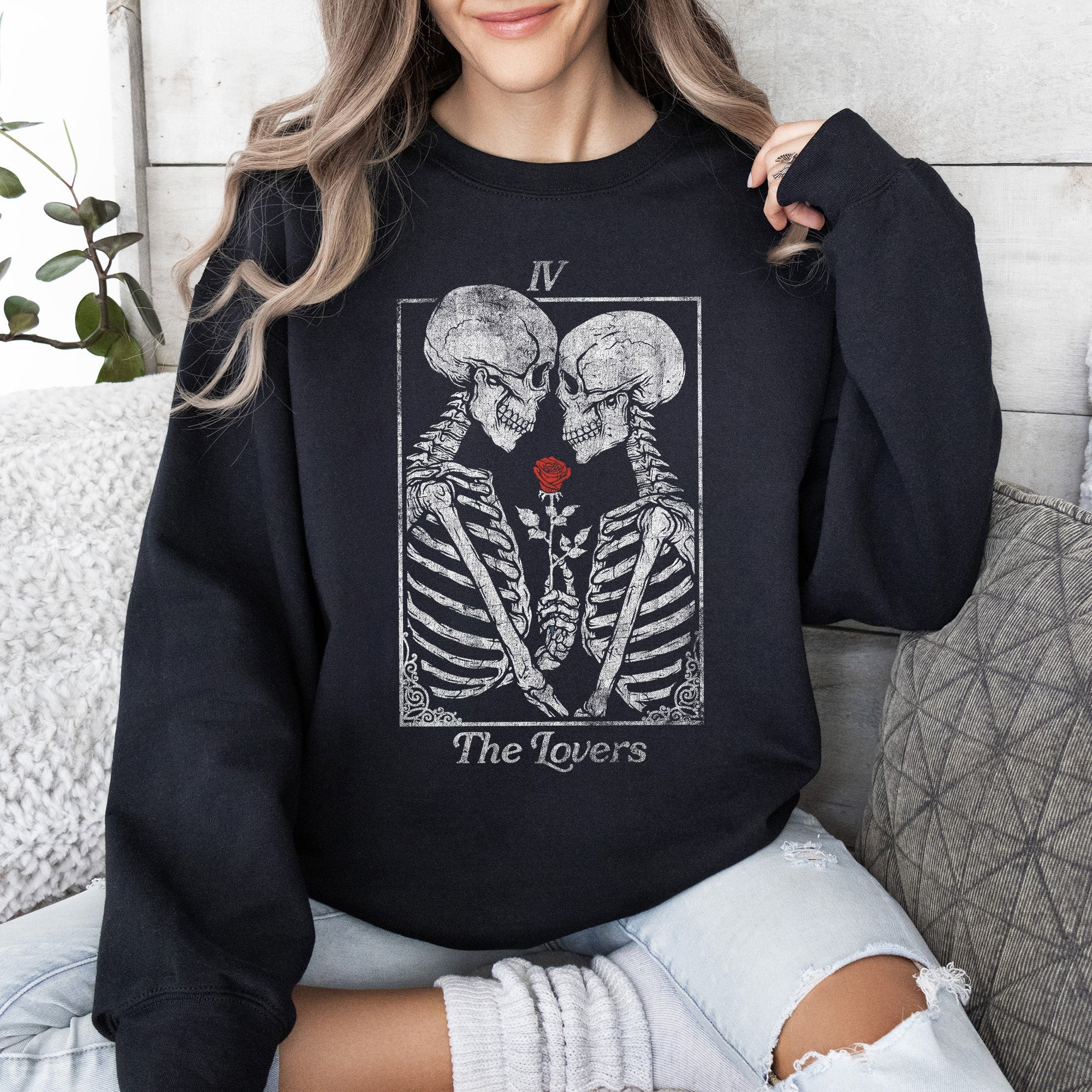 The Lovers Tarot, Skeletons, Mystical, Magic, Valentine's Day Graphic Sweatshirt