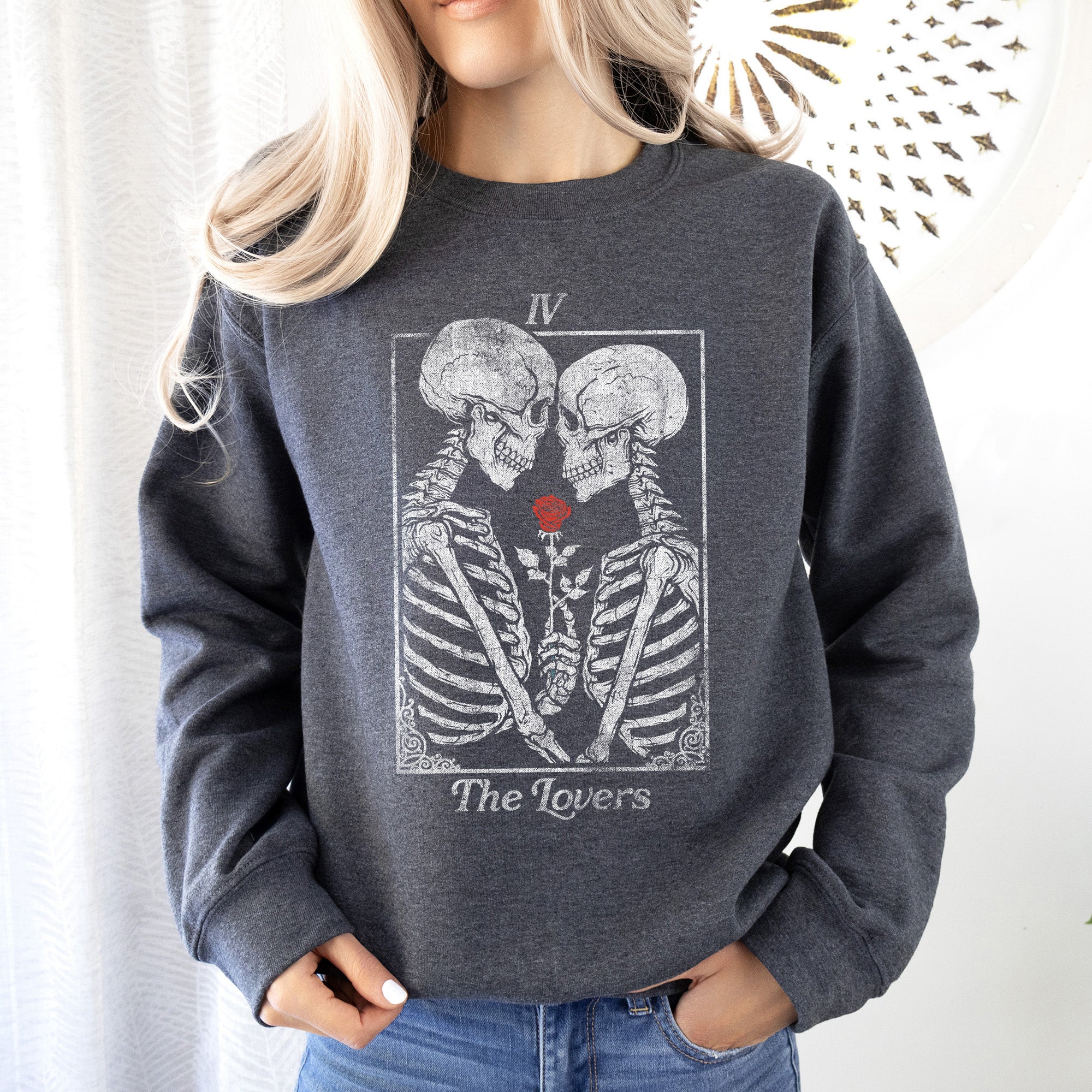 The Lovers Tarot, Skeletons, Mystical, Magic, Valentine's Day Graphic Sweatshirt