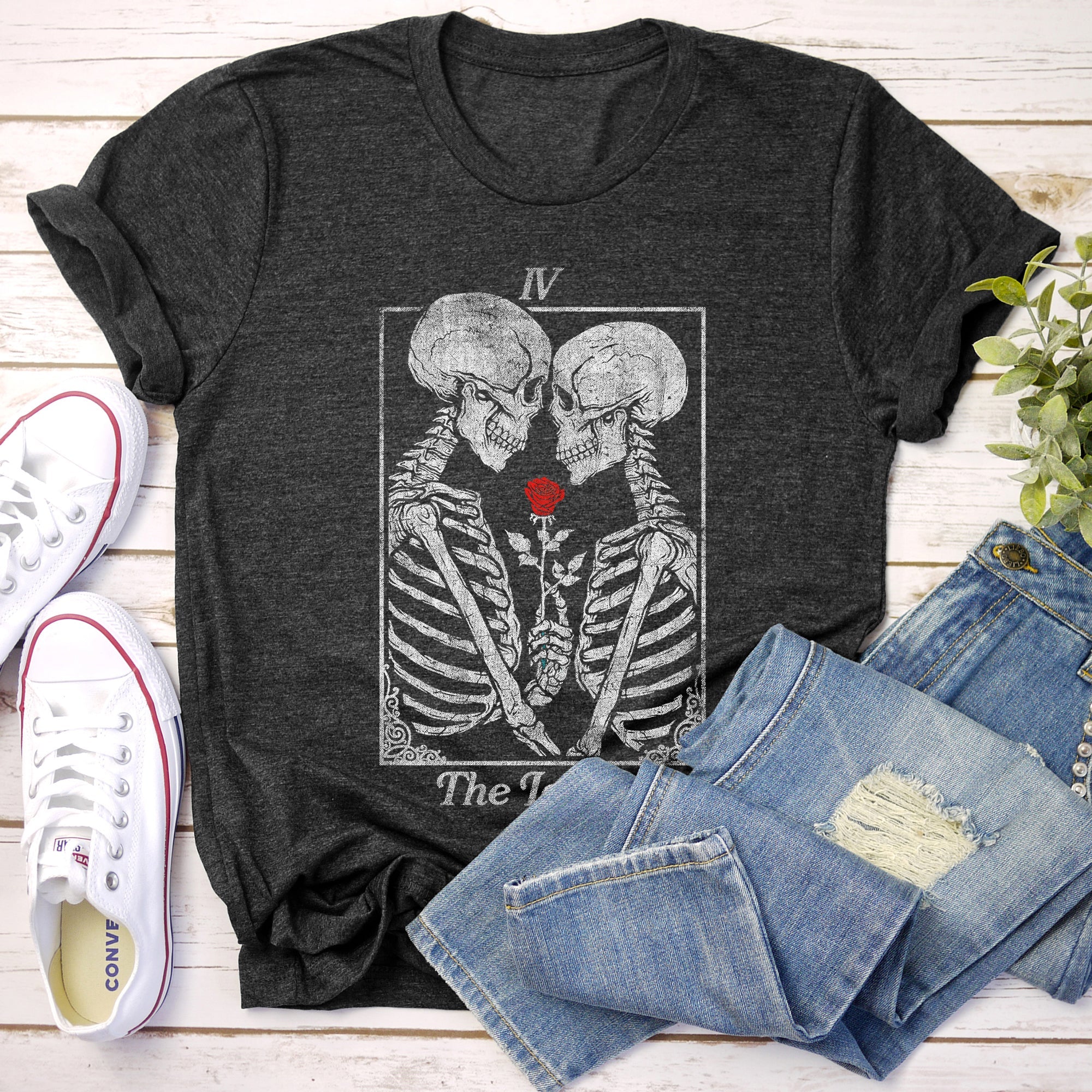 The Lovers Tarot Skeletons Mystical Magic Gothic Romance Edition Collection Graphic Tee