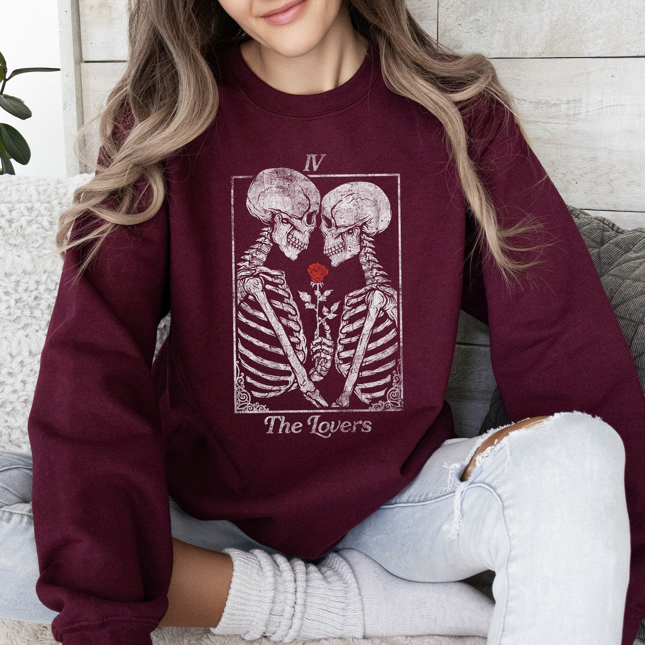 The Lovers Tarot, Skeletons, Mystical, Magic, Valentine's Day Graphic Sweatshirt