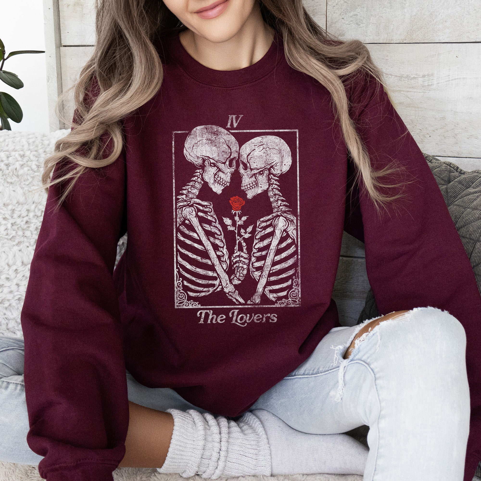 The Lovers Tarot, Skeletons, Mystical, Magic, Valentine's Day Graphic Sweatshirt
