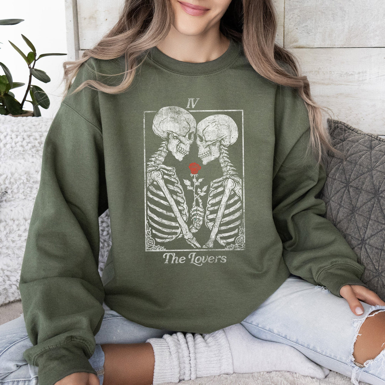 The Lovers Tarot, Skeletons, Mystical, Magic, Valentine's Day Graphic Sweatshirt