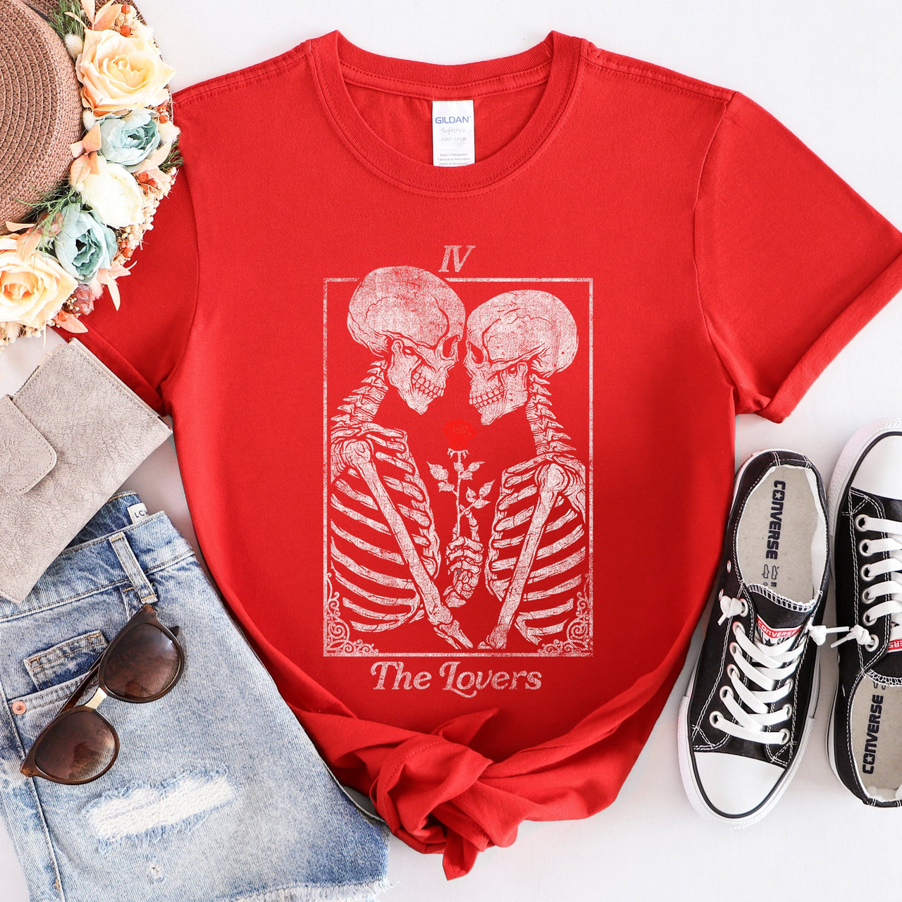 The Lovers Tarot Skeletons Mystical Magic Gothic Romance Edition Collection Graphic Tee