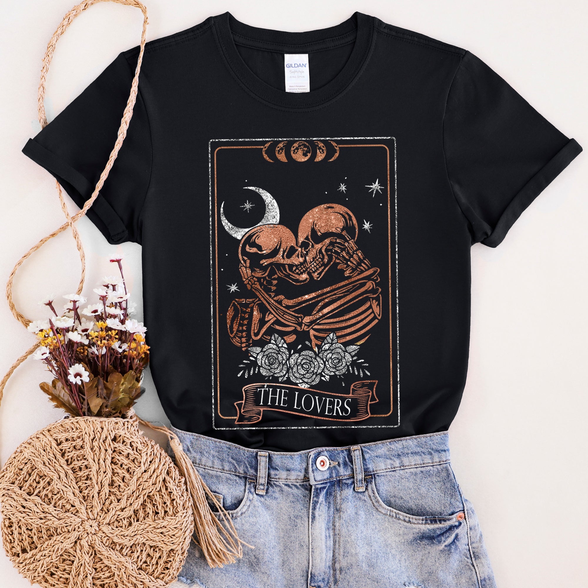 The Lovers Tarot Moon Skeletons Mystical Magic Valentines Day Mystic Edition Graphic Tee
