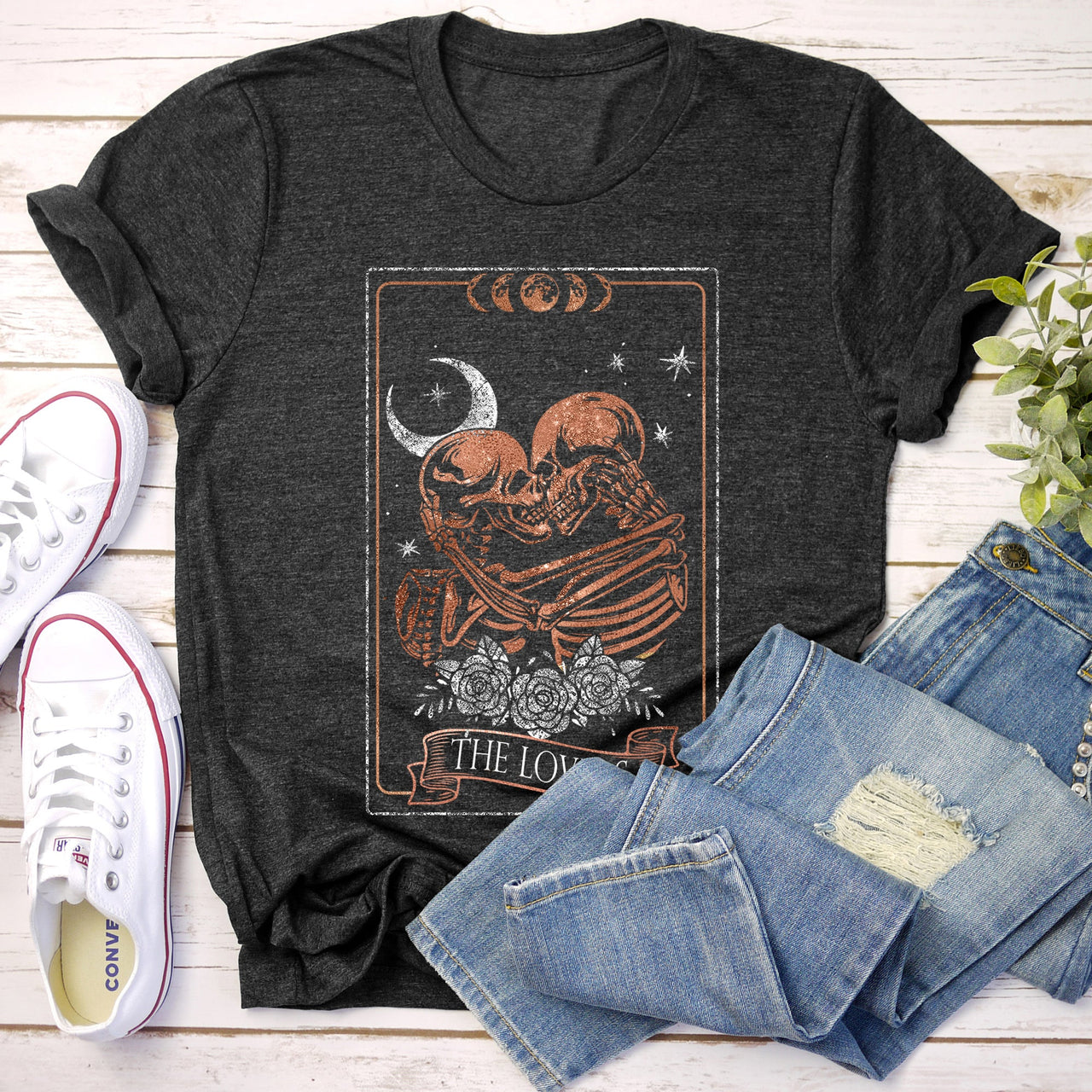 The Lovers Tarot Moon Skeletons Mystical Magic Valentines Day Mystic Edition Graphic Tee