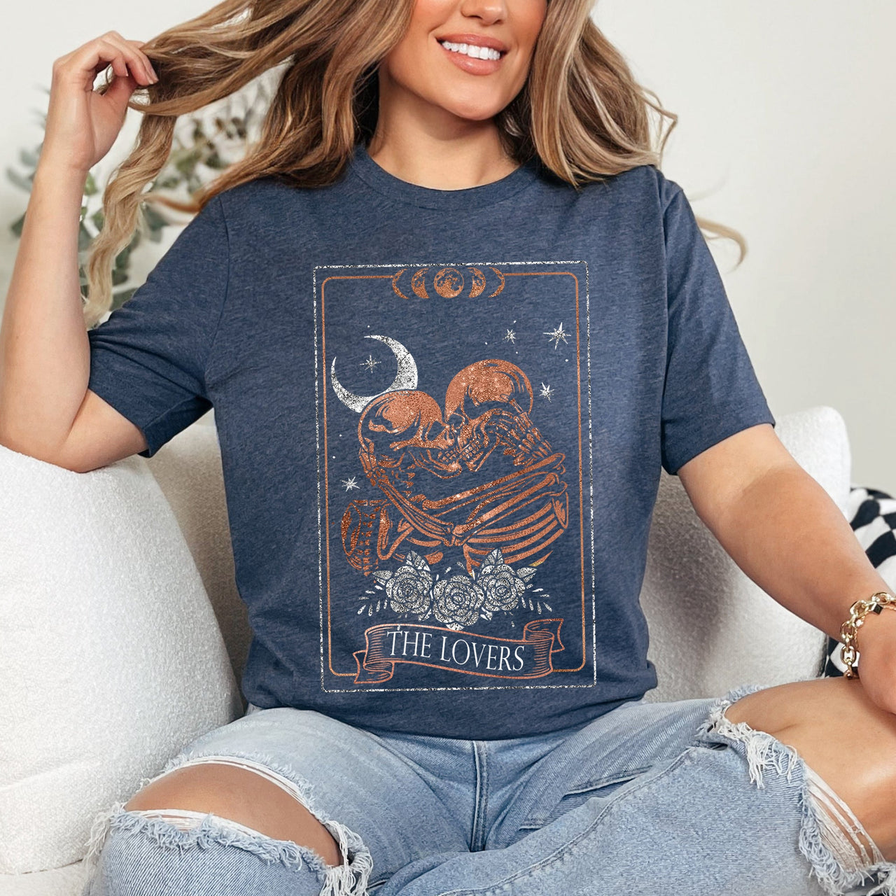 The Lovers Tarot Moon Skeletons Mystical Magic Valentines Day Mystic Edition Graphic Tee