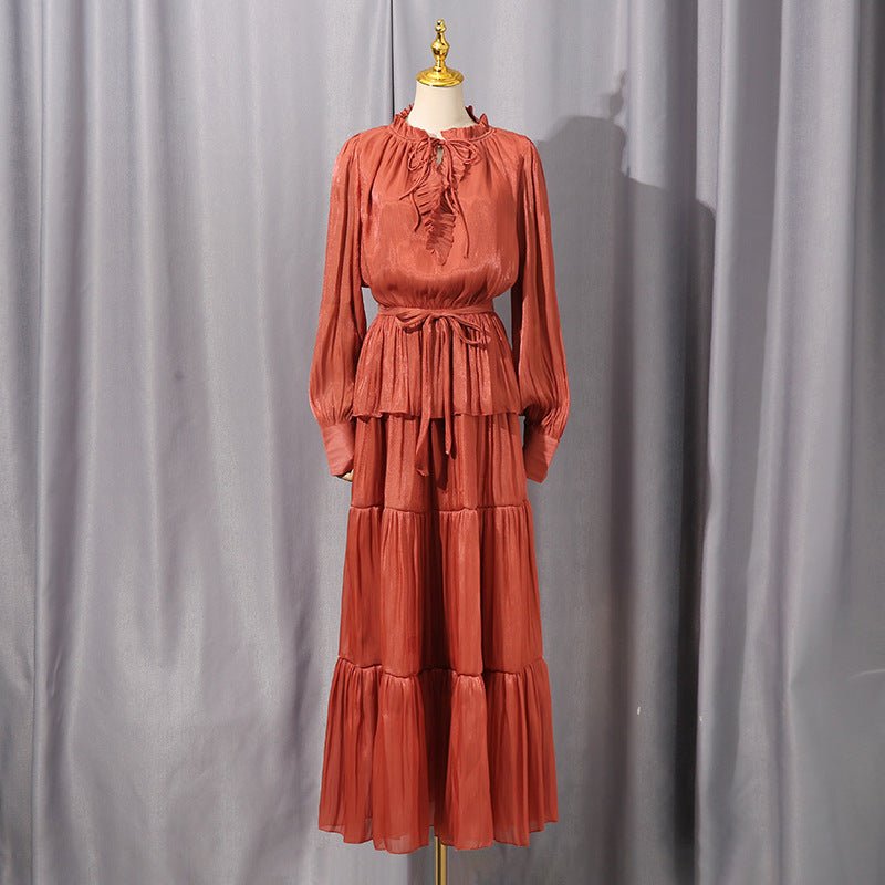 Tiered Ruffle Maxi Dress with Fitted Waist(MS359)