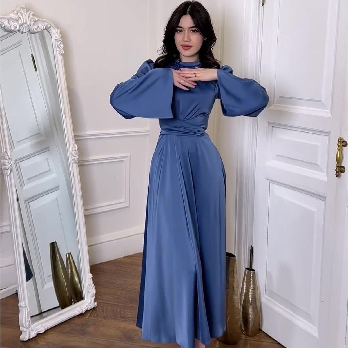 Timeless Waist-Defining Satin Princess Evening Gown Abaya(MA205)