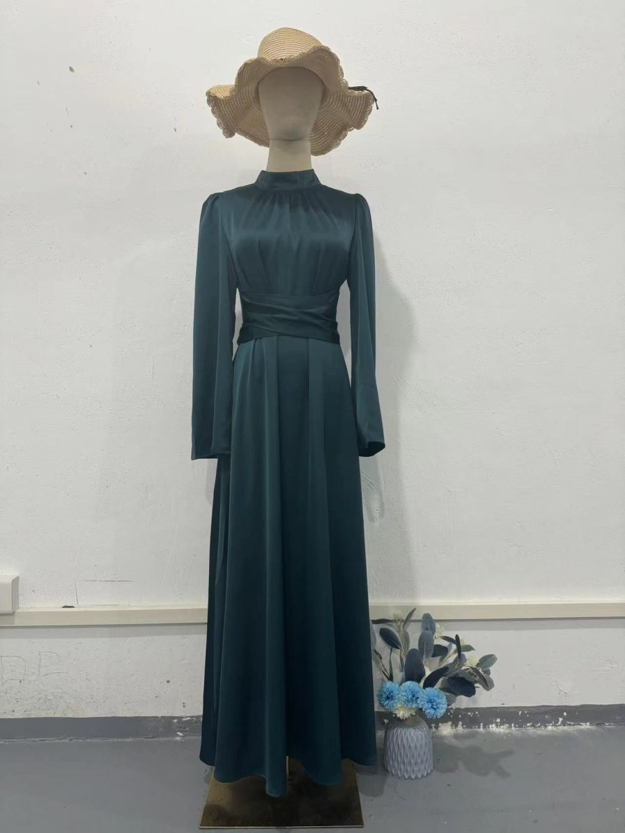Timeless Waist-Defining Satin Princess Evening Gown Abaya(MA205)
