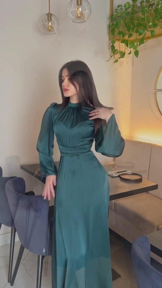 Timeless Waist-Defining Satin Princess Evening Gown Abaya(MA205)