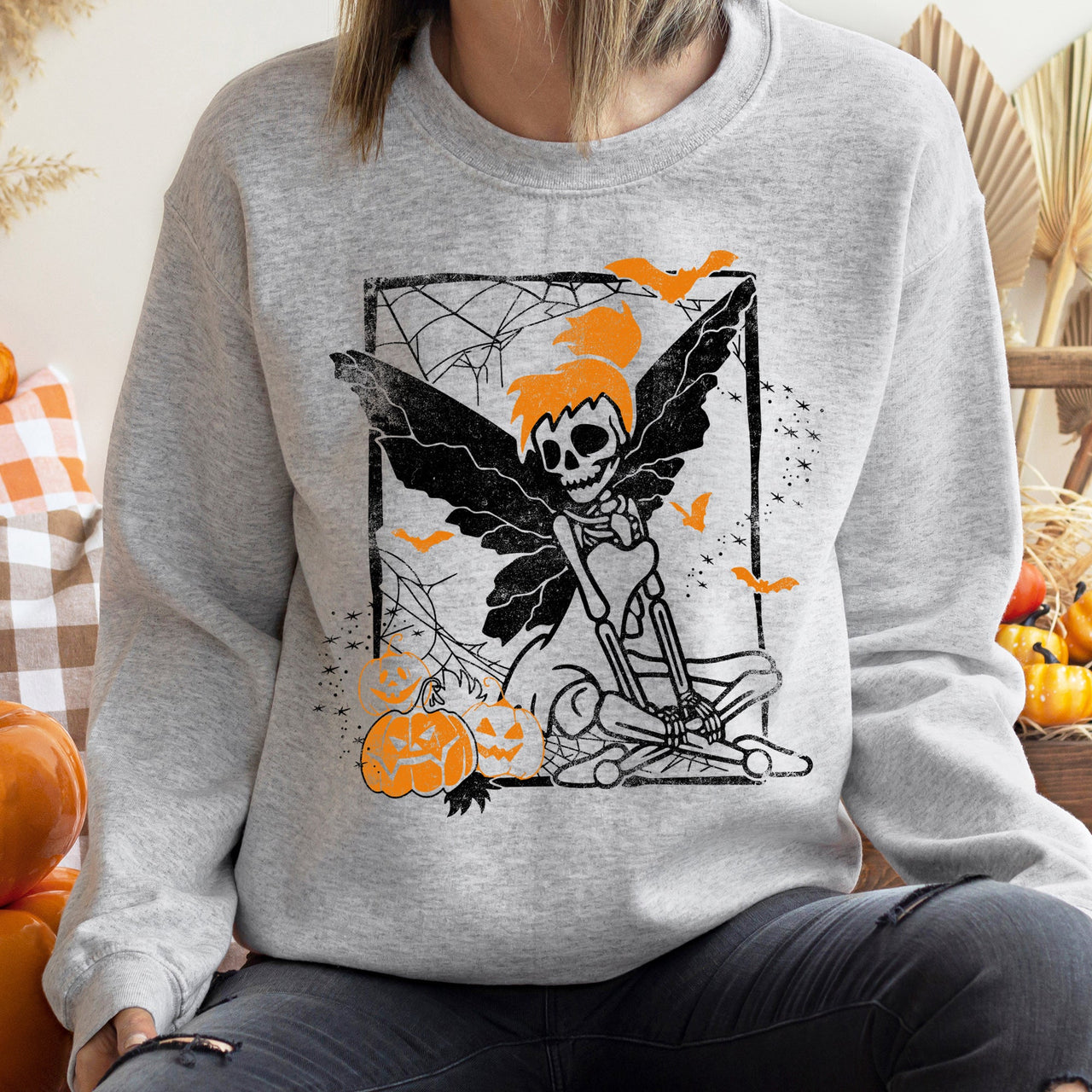 Tinker Bell Skeleton Halloween Edition Limited Glow Neon Vintage Cozy Fleece Sweatshirt