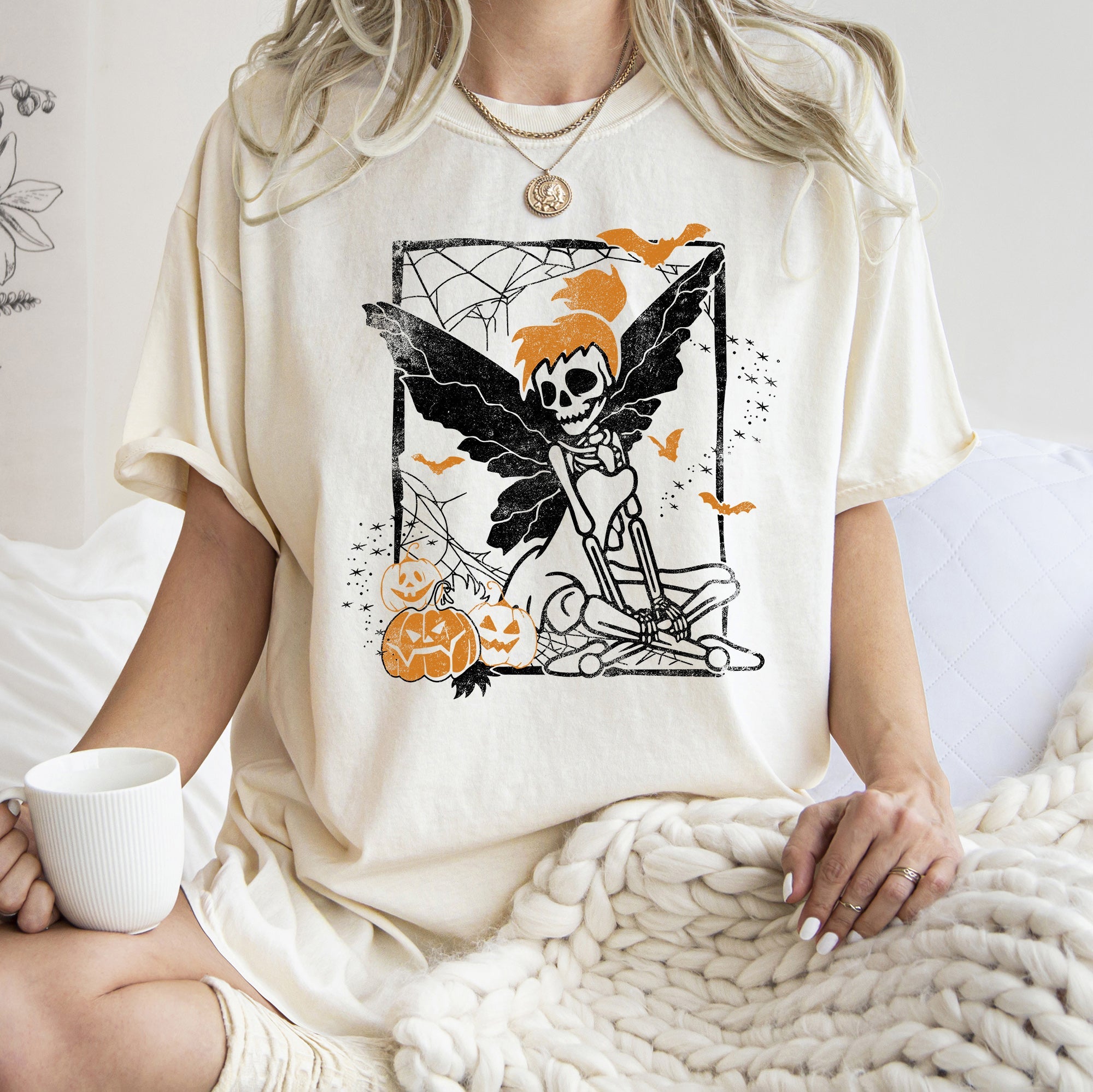 Limited Edition Hand Drawn Tinkerbell Skeleton Retro Halloween Artwork Comfort Colors Tee