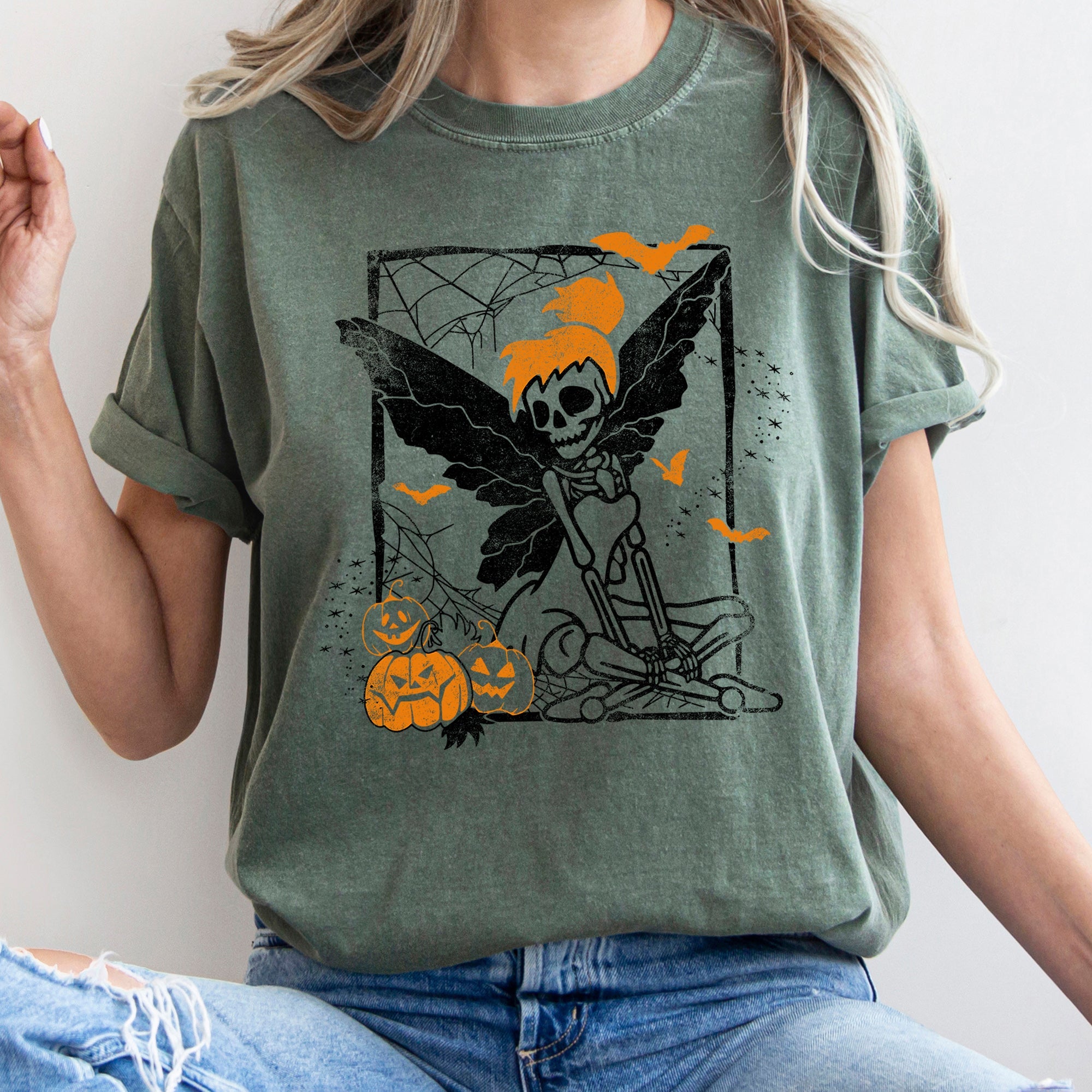 Limited Edition Hand Drawn Tinkerbell Skeleton Retro Halloween Artwork Comfort Colors Tee