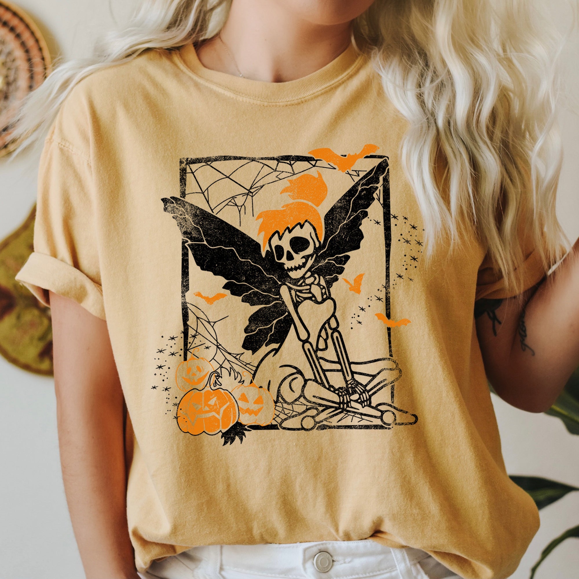 Limited Edition Hand Drawn Tinkerbell Skeleton Retro Halloween Artwork Comfort Colors Tee