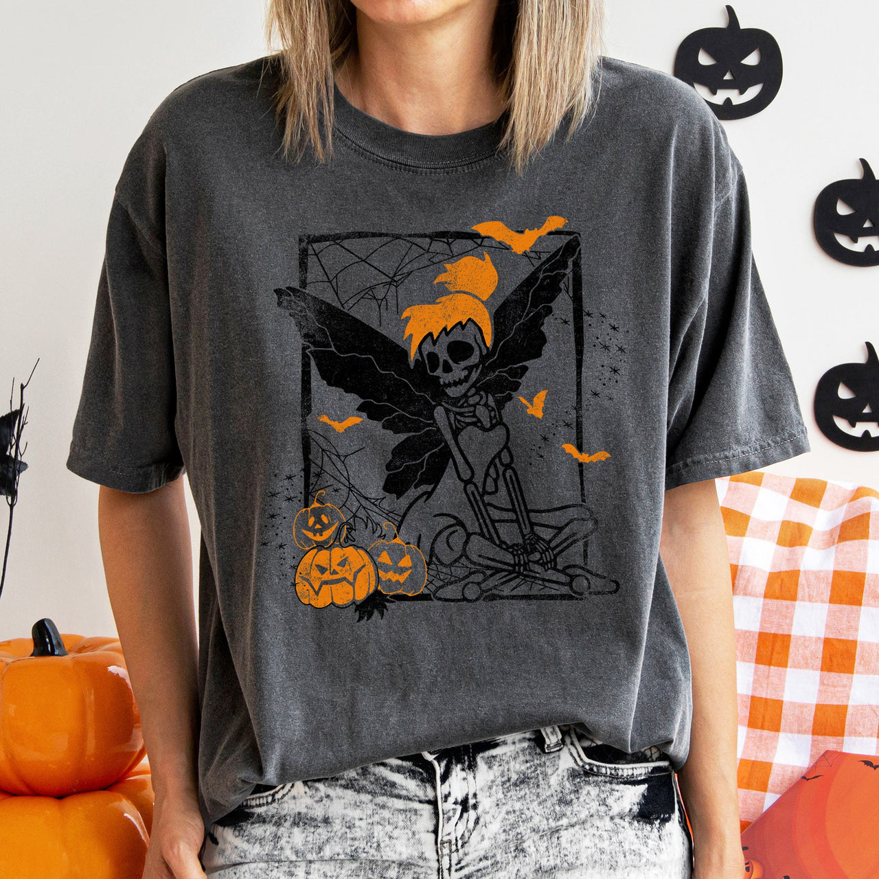 Limited Edition Hand Drawn Tinkerbell Skeleton Retro Halloween Artwork Comfort Colors Tee
