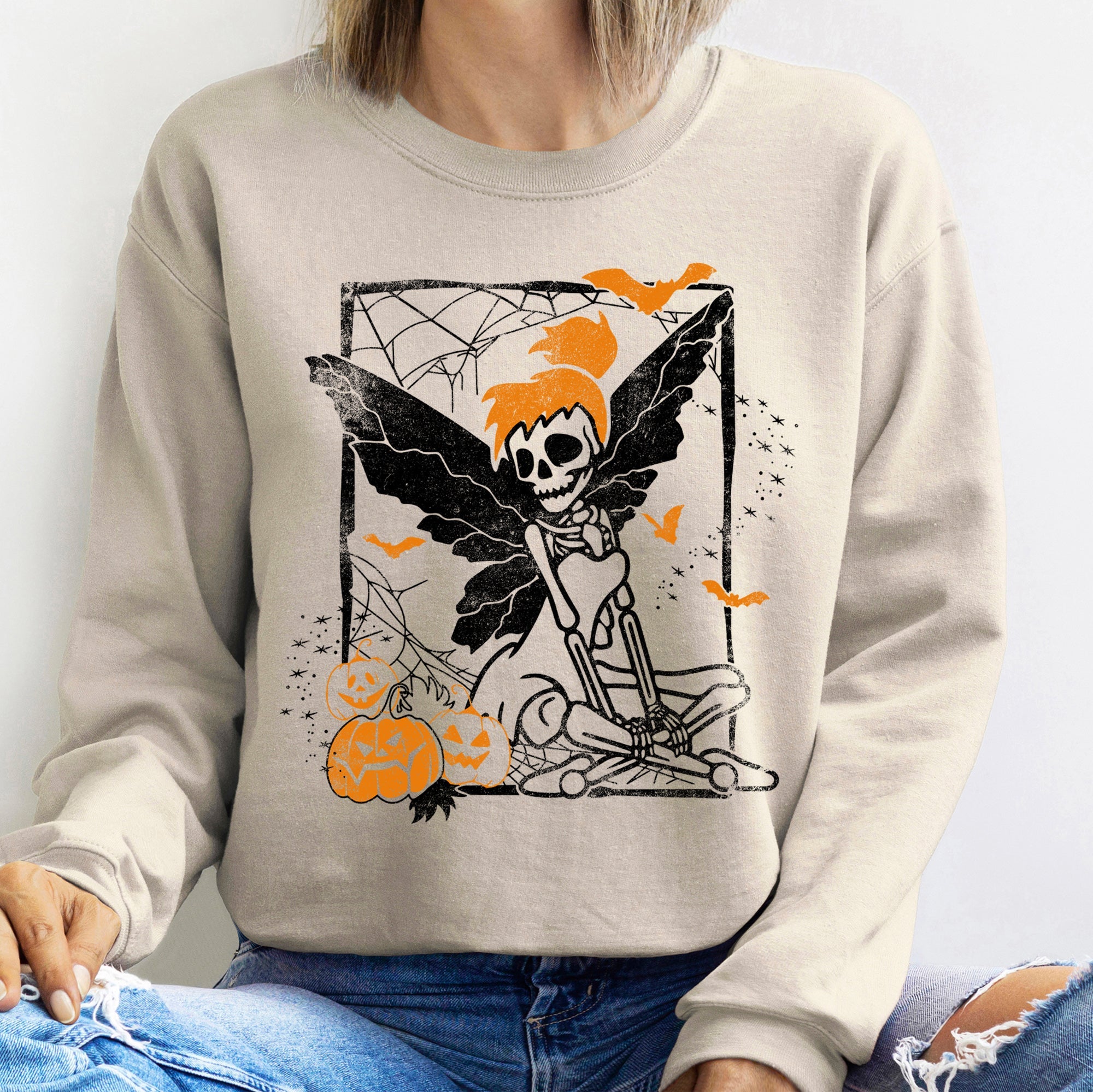 Tinker Bell Skeleton Halloween Edition Limited Glow Neon Vintage Cozy Fleece Sweatshirt