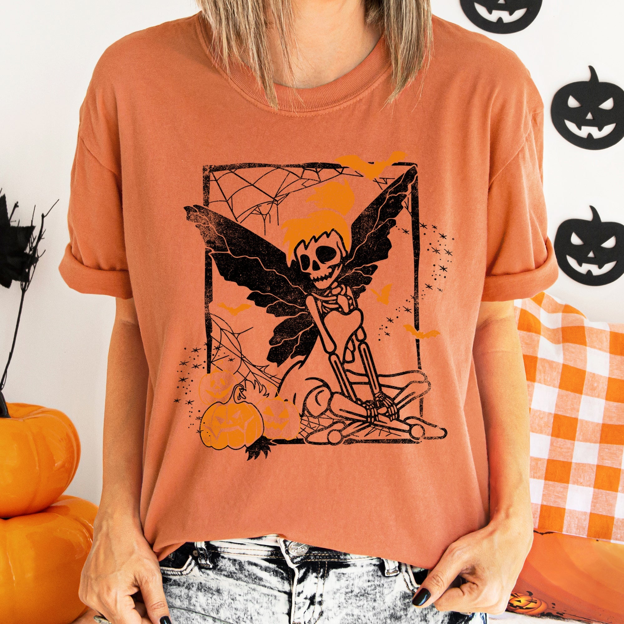 Limited Edition Hand Drawn Tinkerbell Skeleton Retro Halloween Artwork Comfort Colors Tee