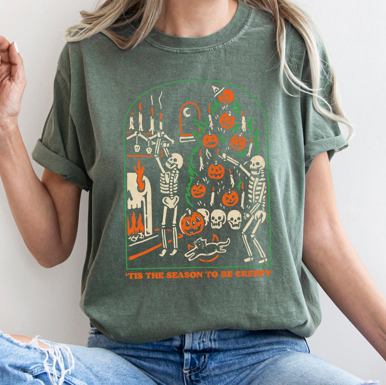 Tis The Season To Be Creepy Retro Halloween Haunted House Edition Comfort Colors Tee