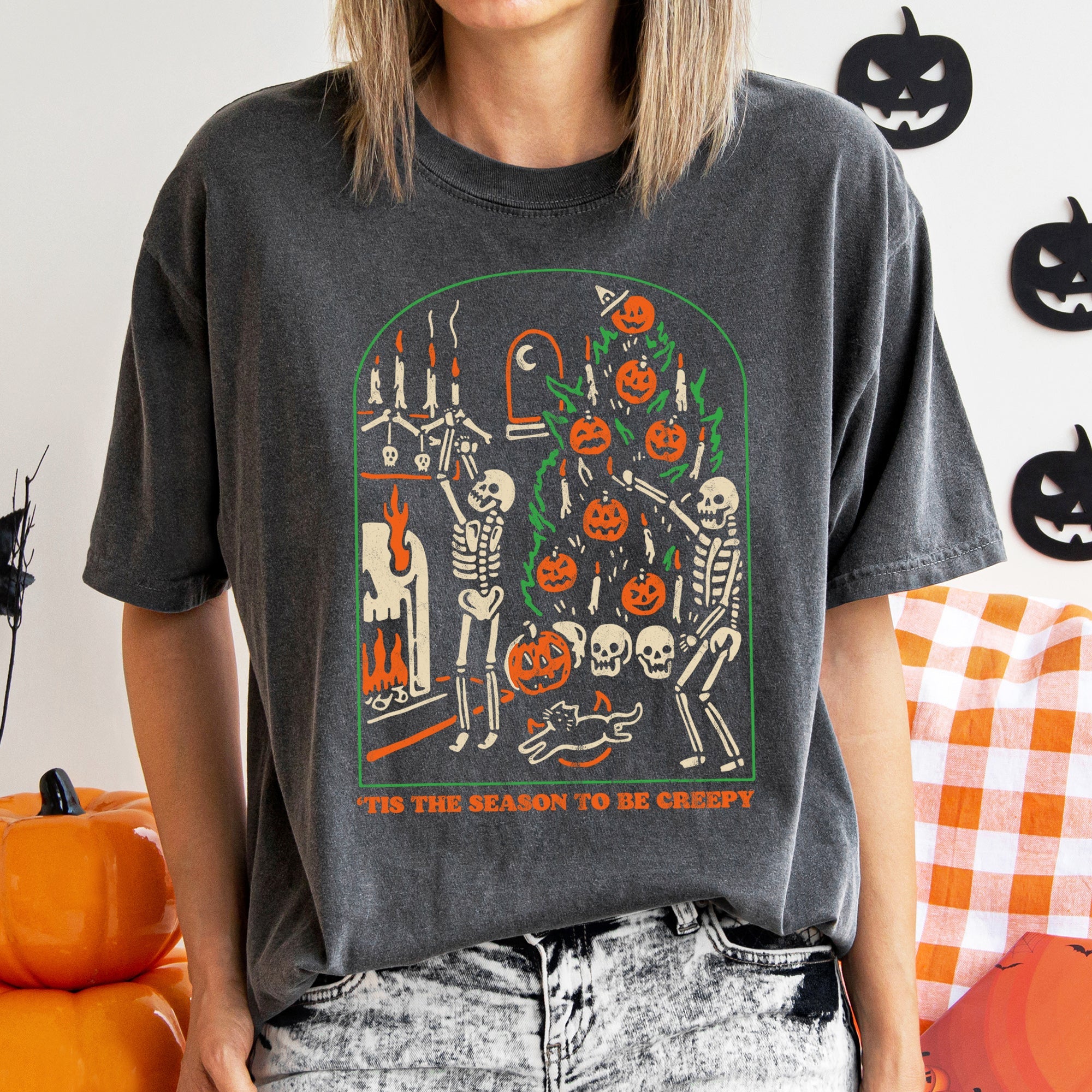 Tis The Season To Be Creepy Retro Halloween Haunted House Edition Comfort Colors Tee