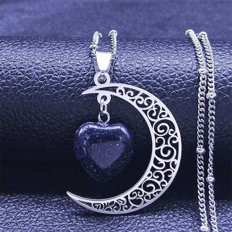 Titanium Steel Moon Heart Shape Luxury Necklace （MAC227）
