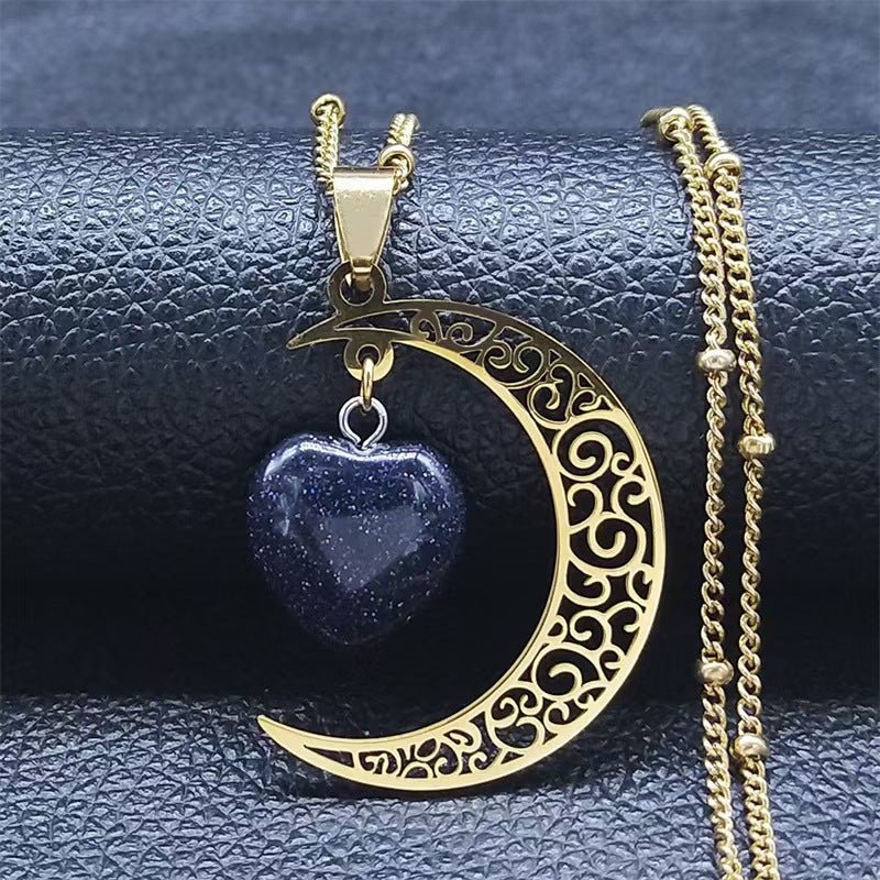 Titanium Steel Moon Heart Shape Luxury Necklace （MAC227）