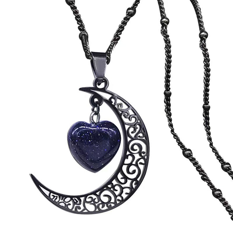 Titanium Steel Moon Heart Shape Luxury Necklace （MAC227）
