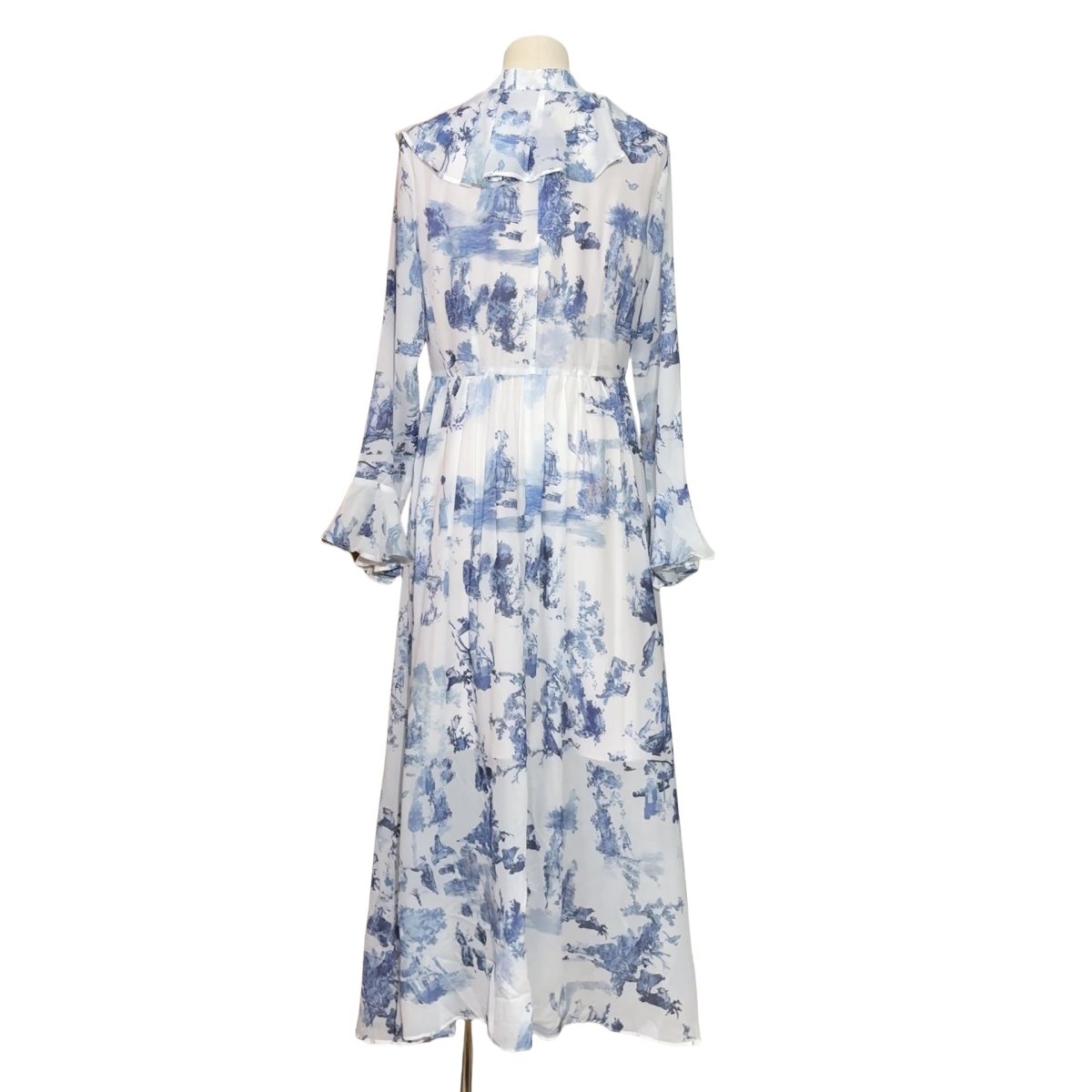 Toile de Jouy Print Ruffle Maxi Dress(MS422)