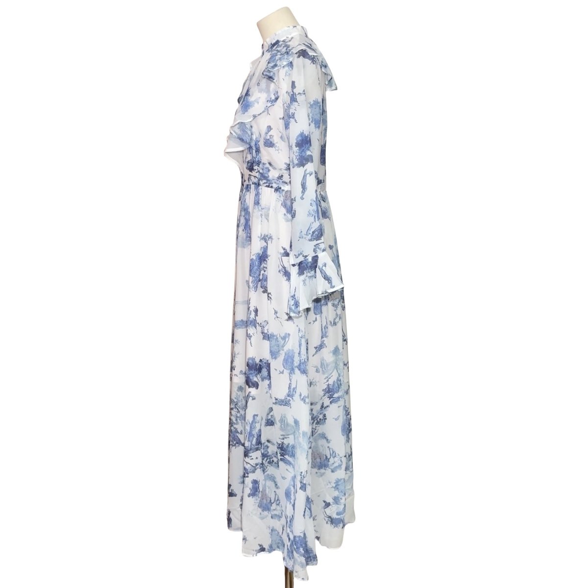 Toile de Jouy Print Ruffle Maxi Dress(MS422)