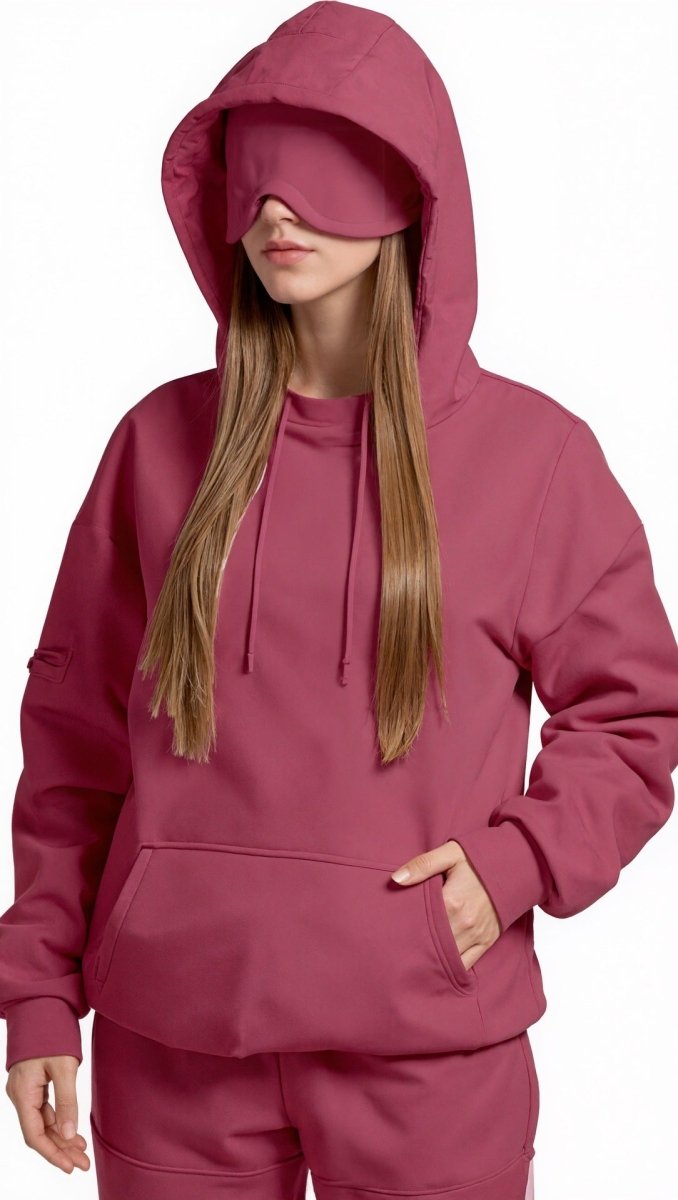 Travel Mode Eye Mask Hoodie | Oversized Pullover with Built-In Sleep Mask(MS209)
