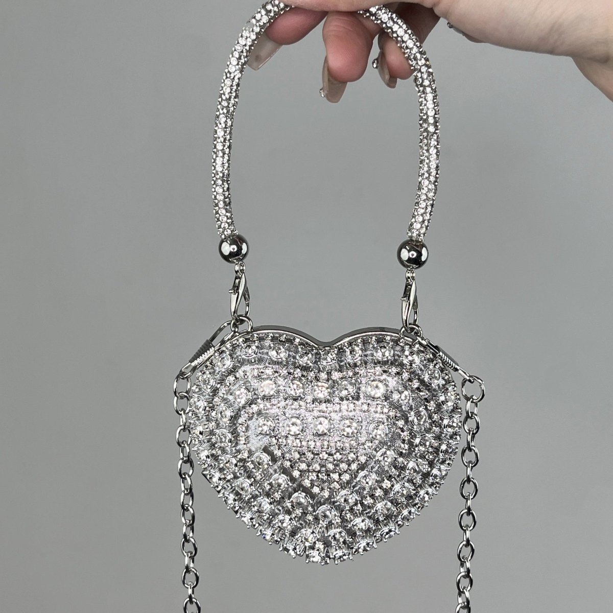 Trendy Mini Heart Chain Clutch Bag with Rhinestones – Elegant Evening Crossbody Purse for Women（MAC240）