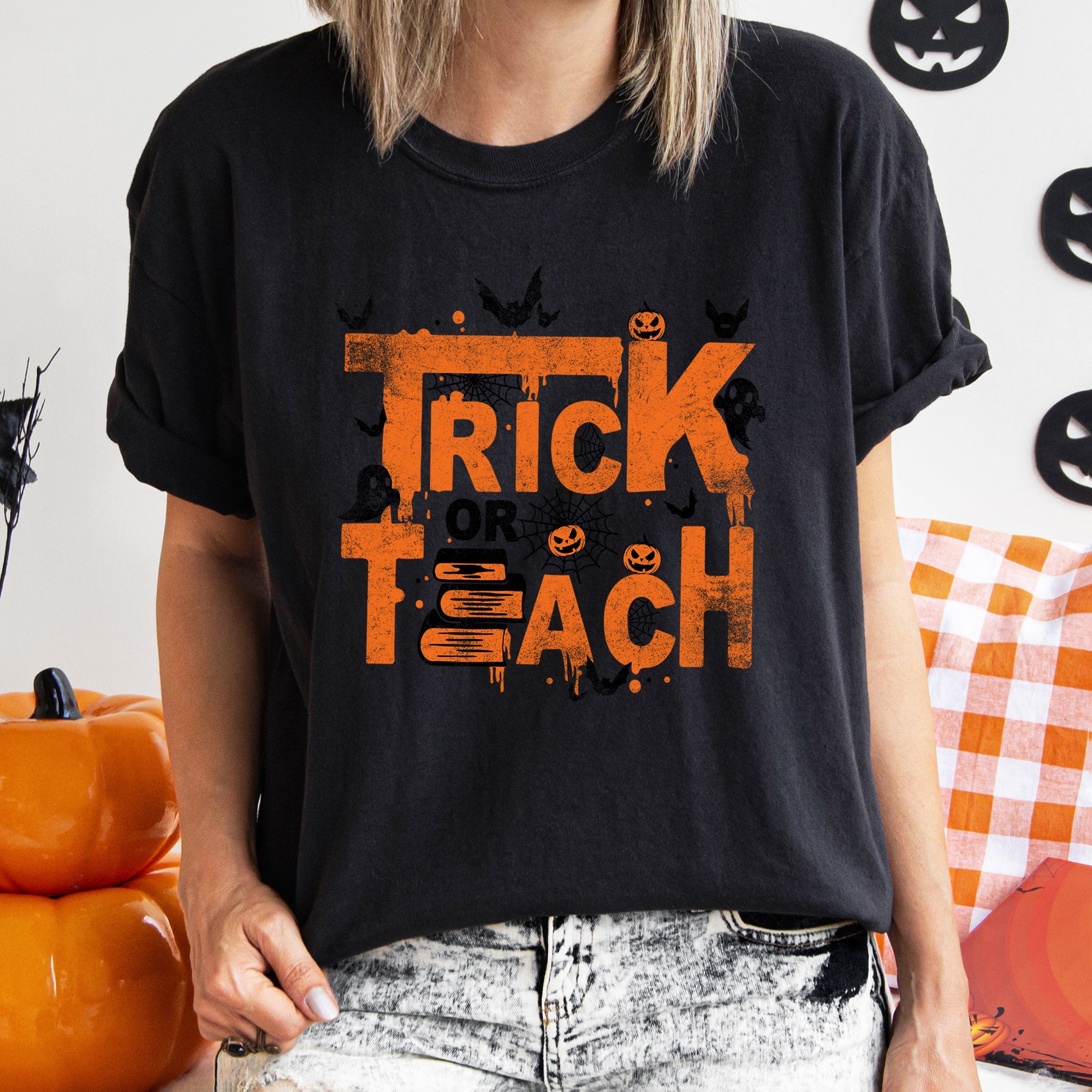 Trick Or Teach Retro Halloween Teacher Limited Edition Classic Classroom Humor Collection Comfort Colors Tee
