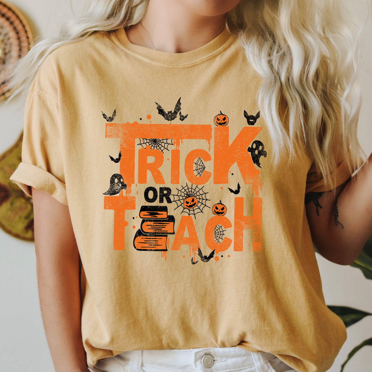 Trick Or Teach Retro Halloween Teacher Limited Edition Classic Classroom Humor Collection Comfort Colors Tee