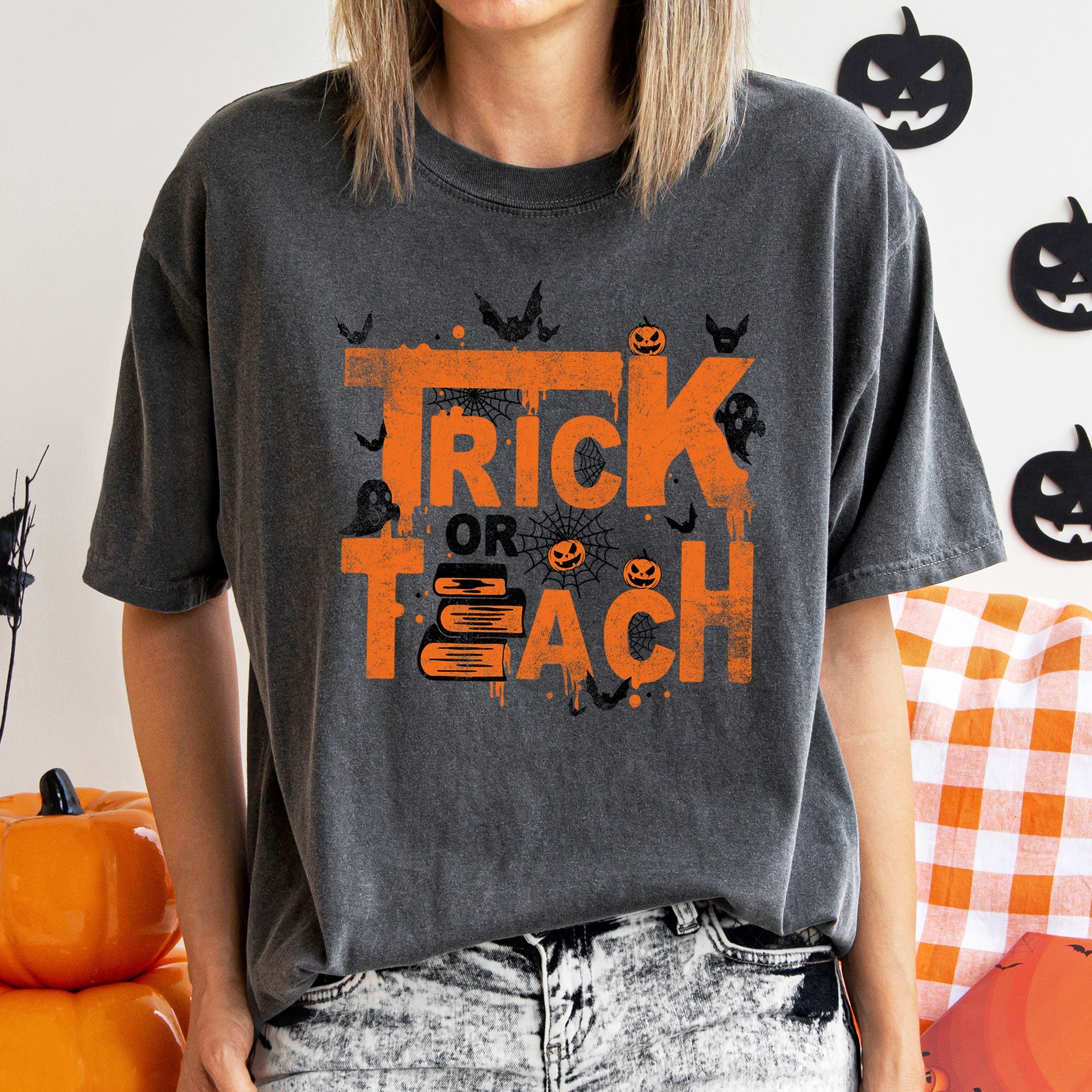 Trick Or Teach Retro Halloween Teacher Limited Edition Classic Classroom Humor Collection Comfort Colors Tee