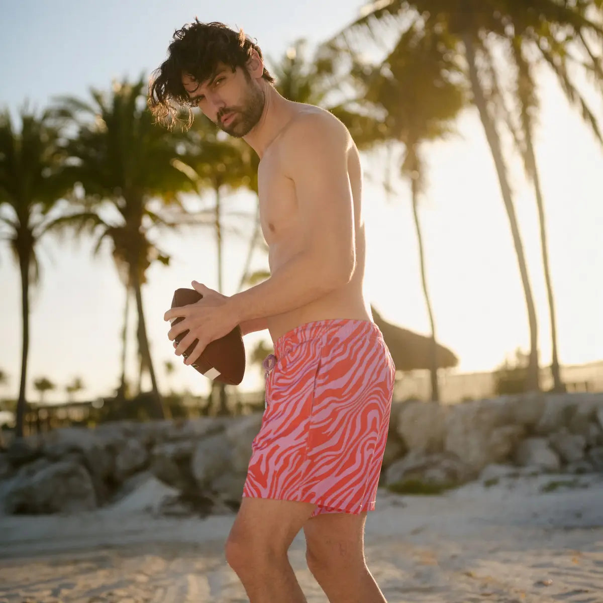 Men’s Premium Compression-Lined Hybrid Shorts – Tropical Swirl - Coral and Orchid