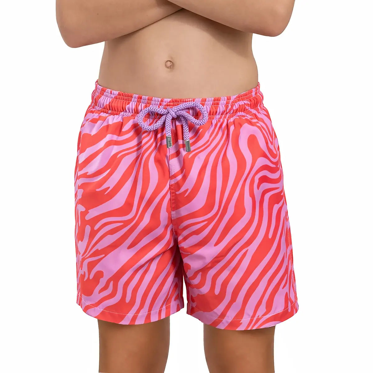 Boys Hybrid Swim & Play Shorts – Tropical Swirl - Coral and Orchid