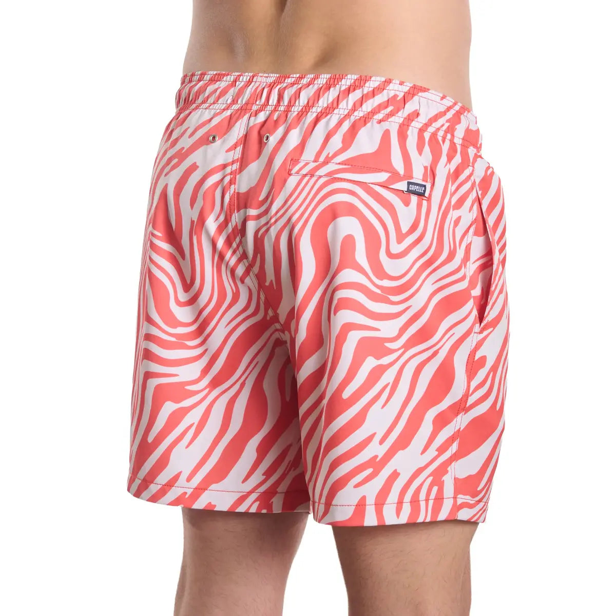Men’s Premium Compression-Lined Hybrid Shorts – Tropical Swirl - Coral and Sand