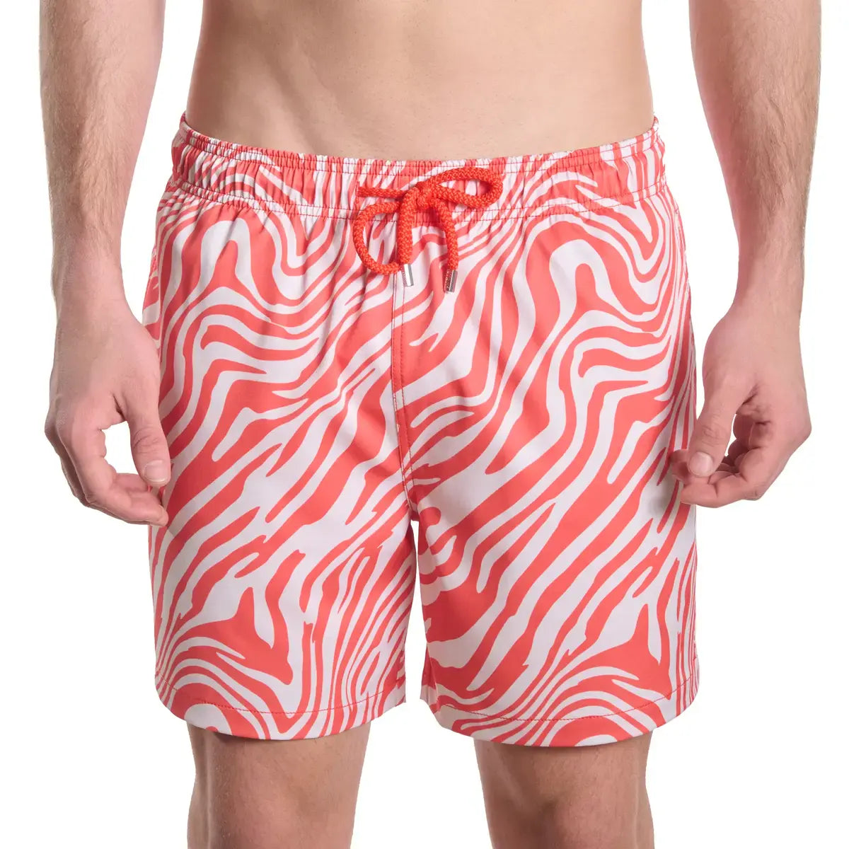 Men’s Premium Compression-Lined Hybrid Shorts – Tropical Swirl - Coral and Sand
