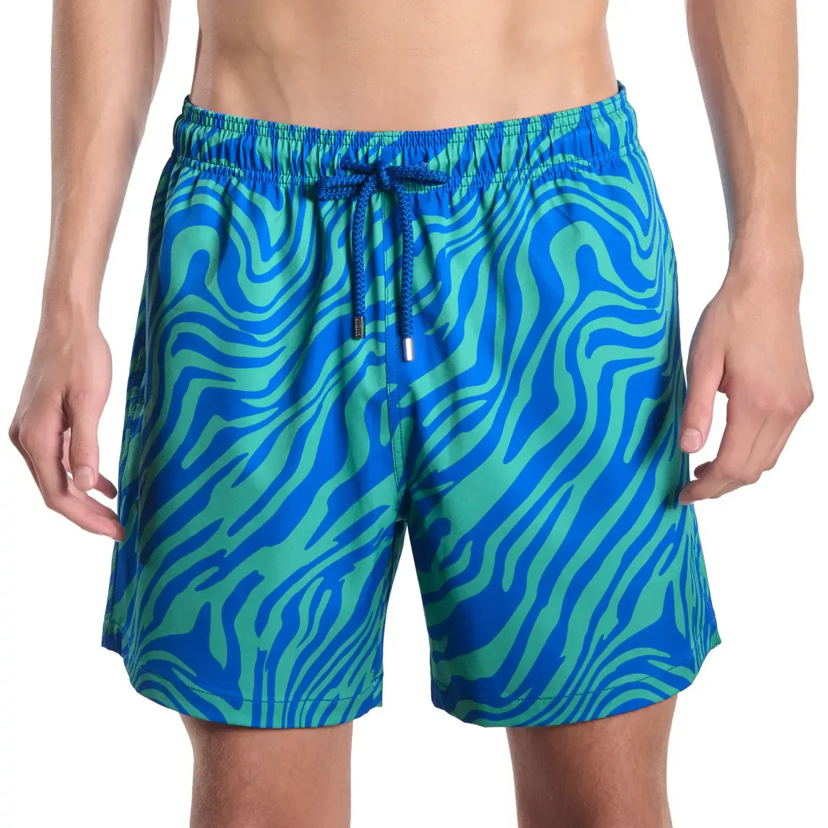 Men’s Premium Compression-Lined Hybrid Shorts – Tropical Swirl-Ocean and Palm