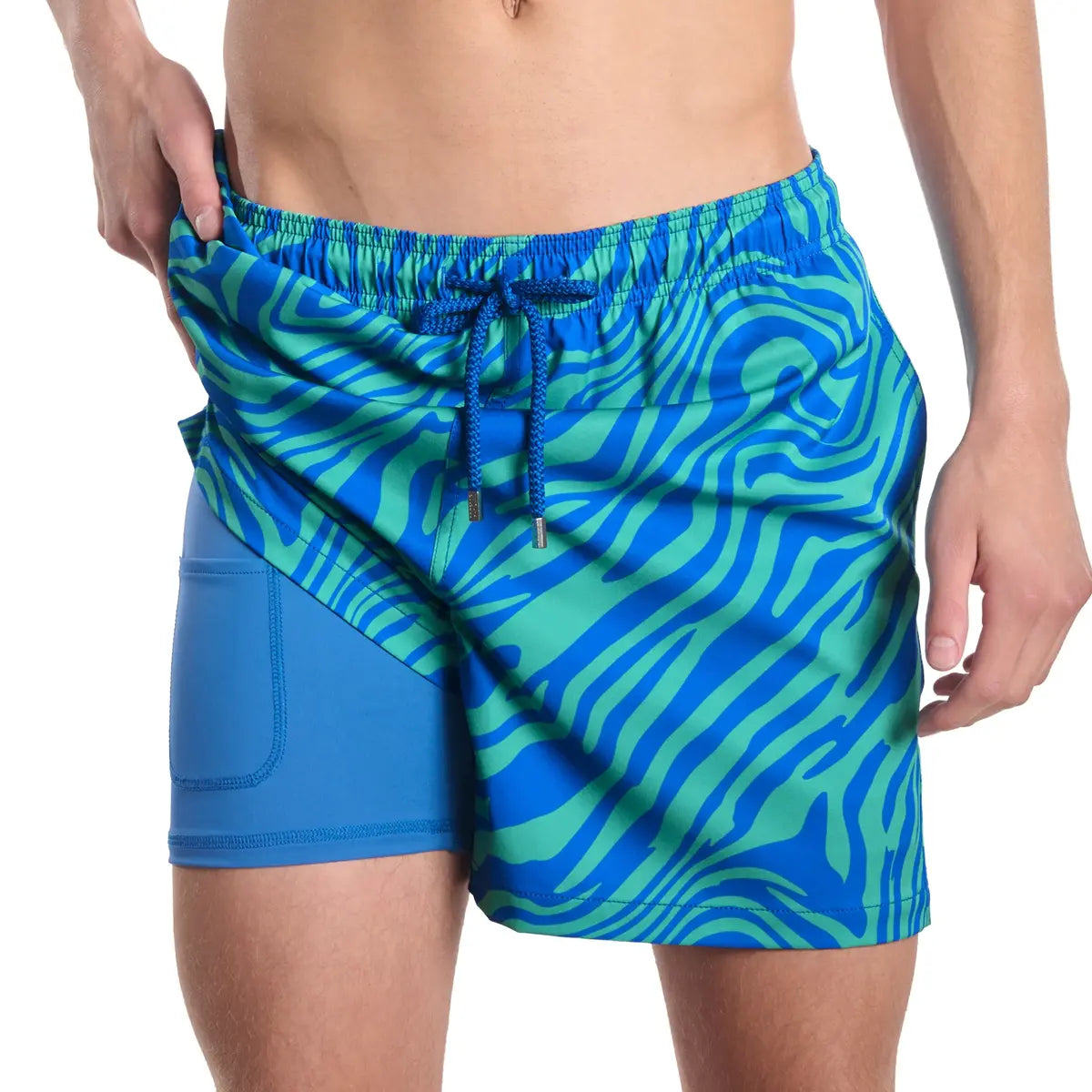 Men’s Premium Compression-Lined Hybrid Shorts – Tropical Swirl-Ocean and Palm