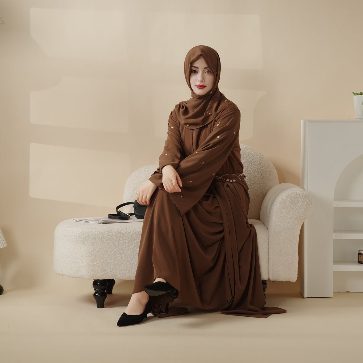 Tulip Embroidery Open Abaya 4-Piece Set (MOA051)