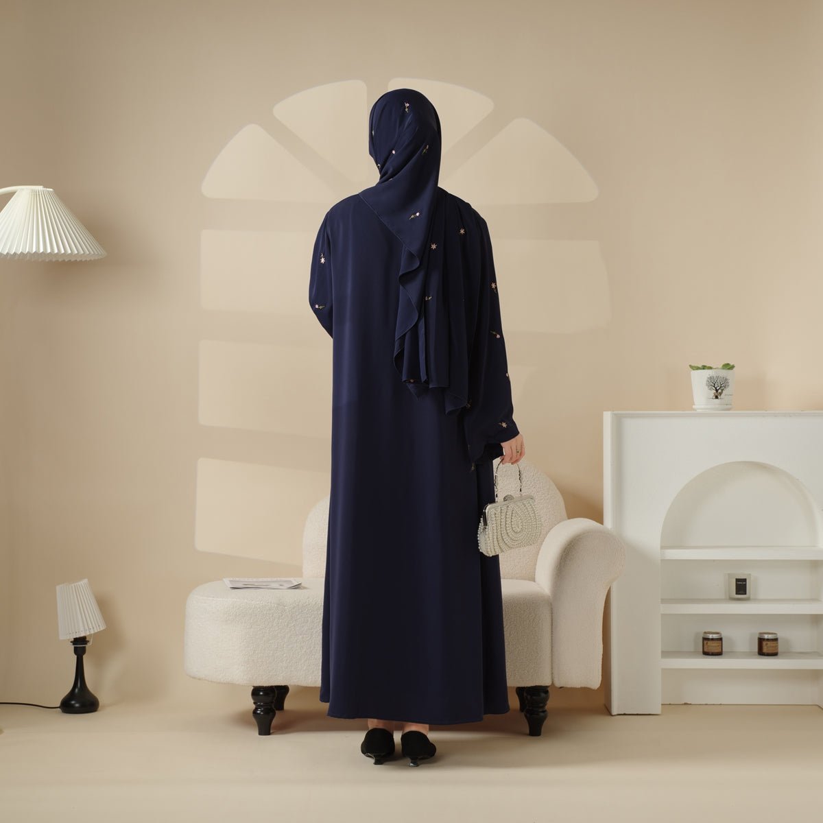 Tulip Embroidery Open Abaya 4-Piece Set (MOA051)