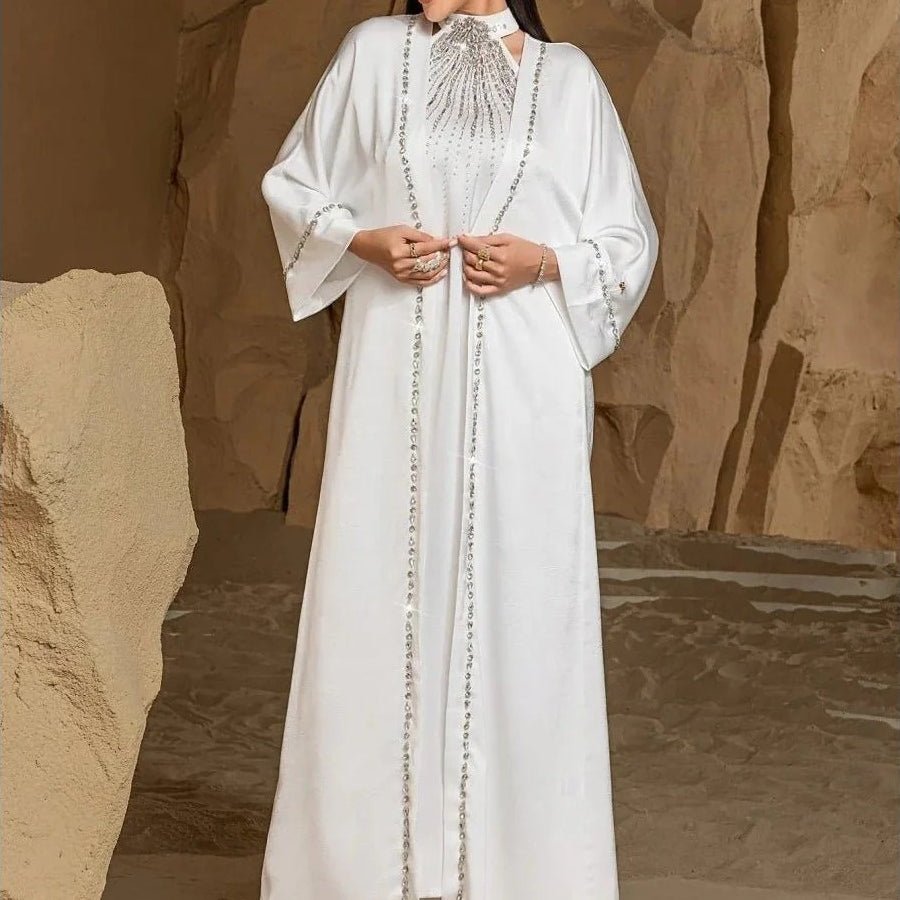 Two-Piece Kaftan Fashion Hand-Stitched Diamond Dress(MOA150)
