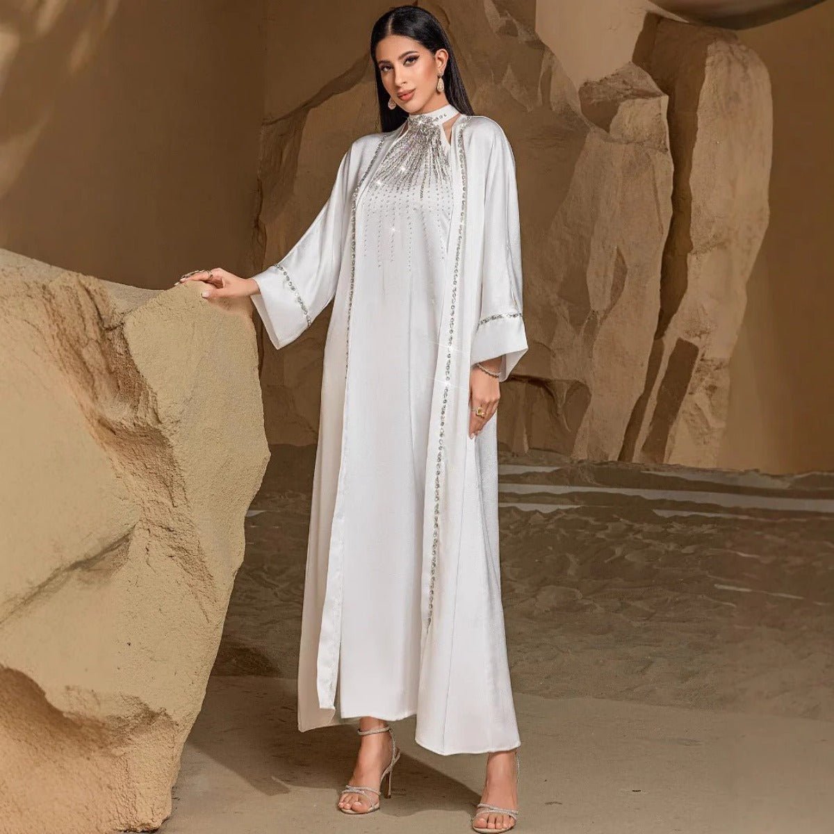 Two-Piece Kaftan Fashion Hand-Stitched Diamond Dress(MOA150)