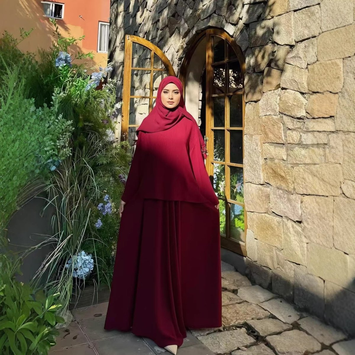 Two-Piece Tunic & Maxi Skirt Set with Pockets (MS379)
