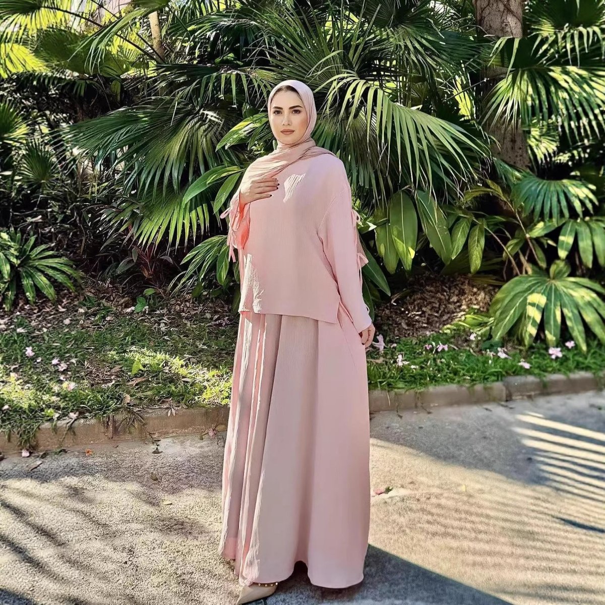 Two-Piece Tunic & Maxi Skirt Set with Pockets (MS379)
