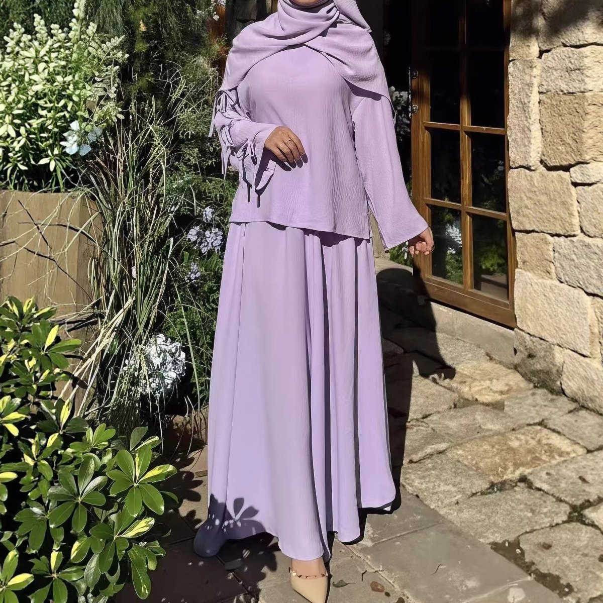 Two-Piece Tunic & Maxi Skirt Set with Pockets (MS379)
